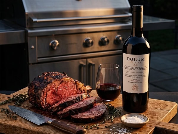 93pt Dolum Estates 2021 Cabernet Sauvignon with prime rib on a grill